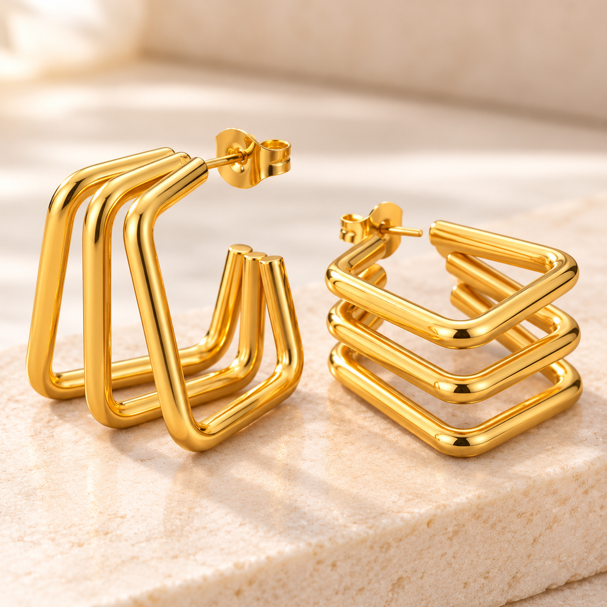 3D Earring 18K Gold Plated 304 Stainless Steel