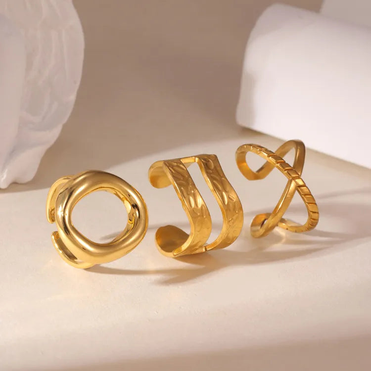 Irregular Styles Three-Piece Set 18K Gold Plated Stainless Steel Rings