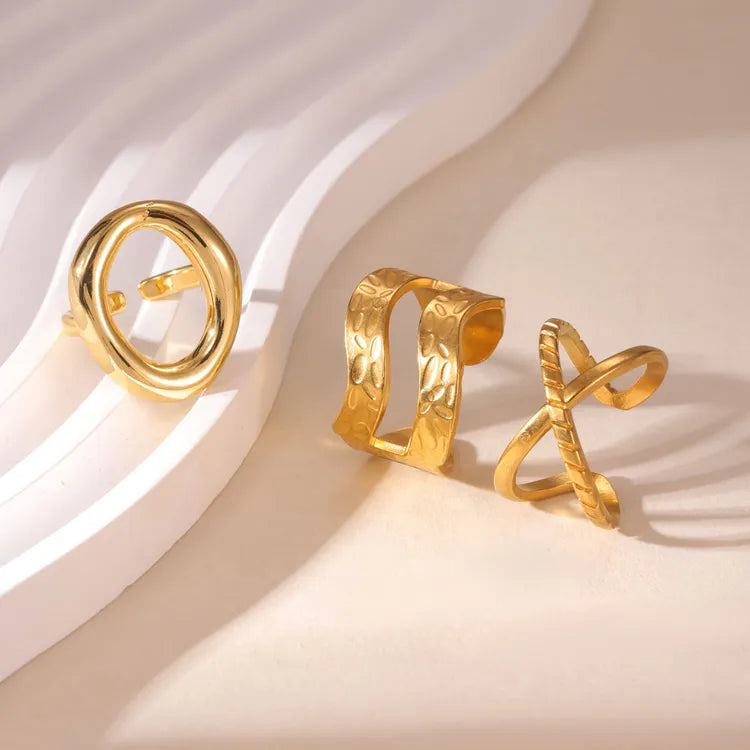 Irregular Styles Three-Piece Set 18K Gold Plated Stainless Steel Rings