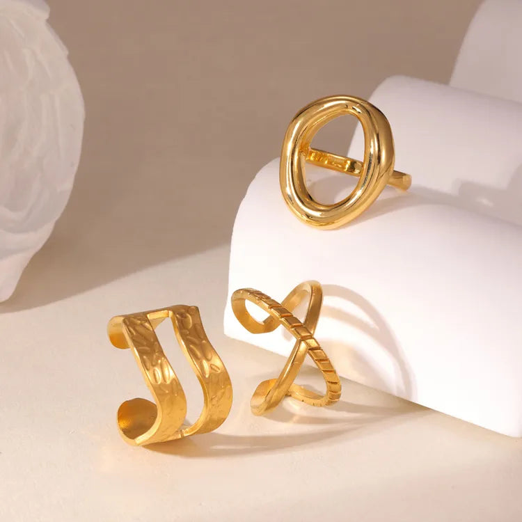 Irregular Styles Three-Piece Set 18K Gold Plated Stainless Steel Rings