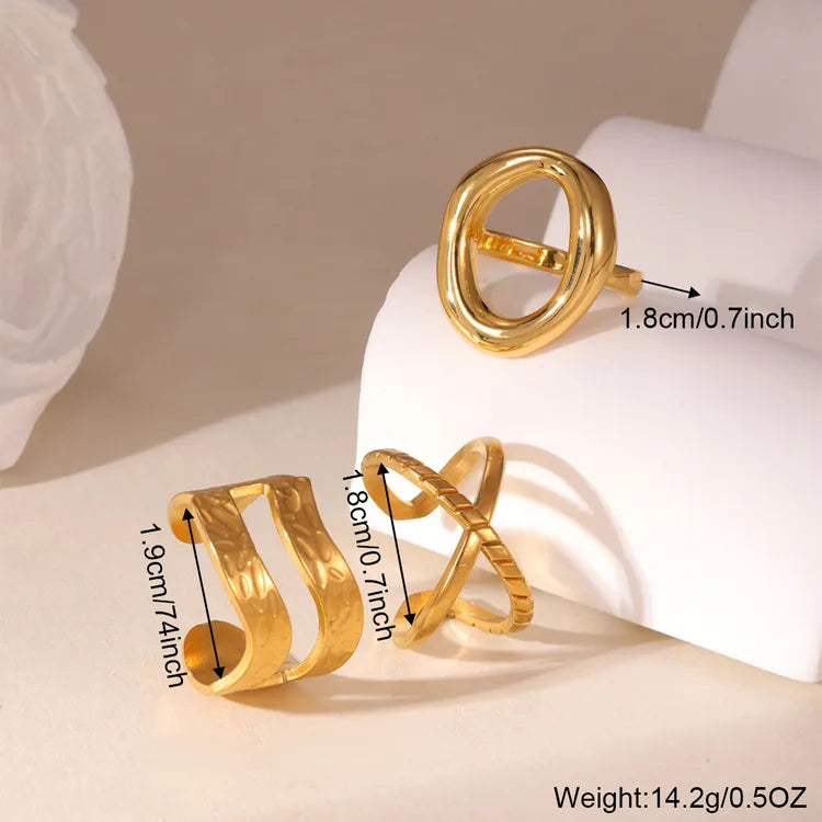 Irregular Styles Three-Piece Set 18K Gold Plated Stainless Steel Rings