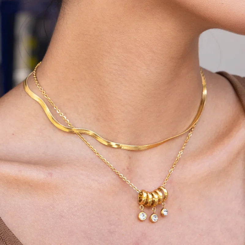 Charms Zirconia Unique 18K Gold Plated 304 Stainless Steel Necklace