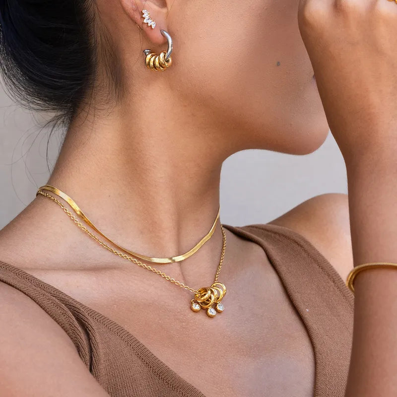 Charms Zirconia Unique 18K Gold Plated 304 Stainless Steel Necklace
