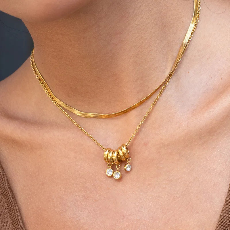 Charms Zirconia Unique 18K Gold Plated 304 Stainless Steel Necklace