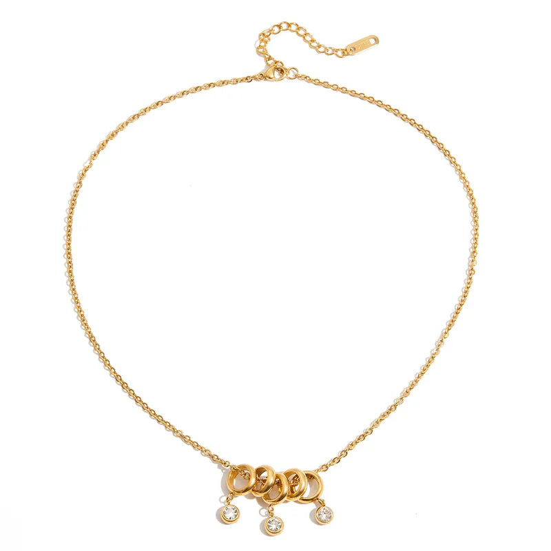 Charms Zirconia Unique 18K Gold Plated 304 Stainless Steel Necklace