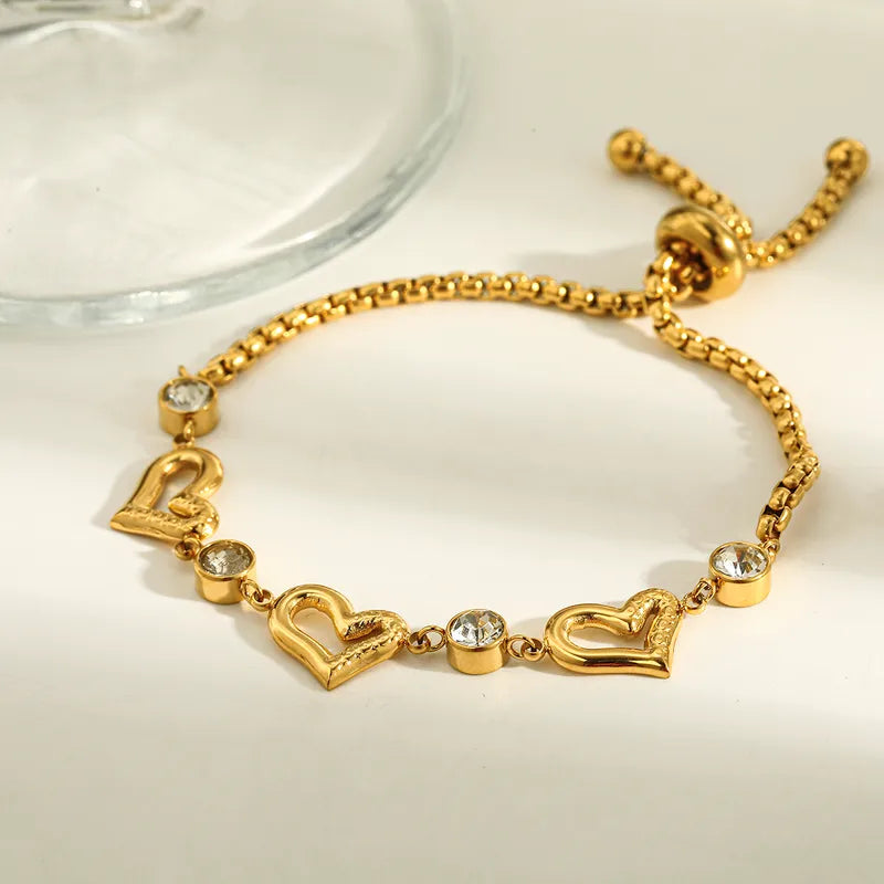 Heart Around Zirconia Embellished 18K Gold Plated 304 Stainless Steel Bracelet
