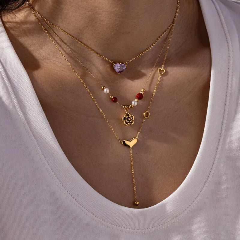 Purple Zirconia 18K Gold Plated 304 Stainless Steel Necklace