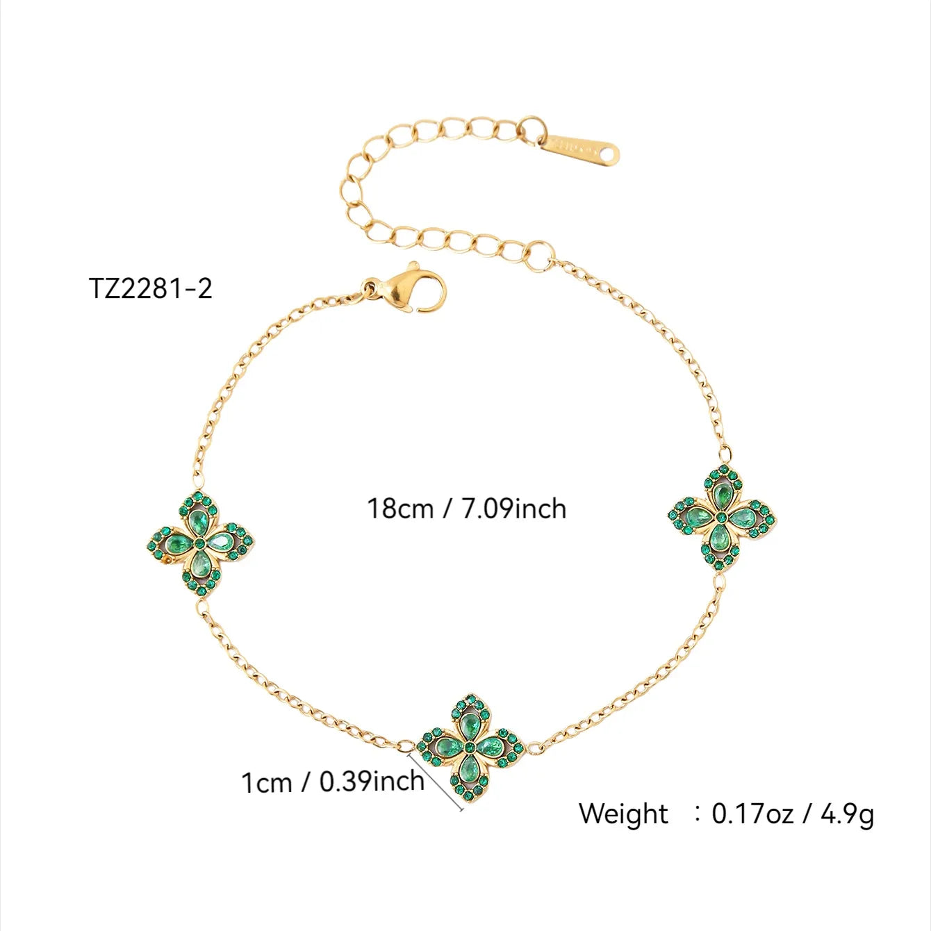 Luxury Flower 304 Stainless Steel 18K Gold Plated Zircon Necklace Bracelet Set