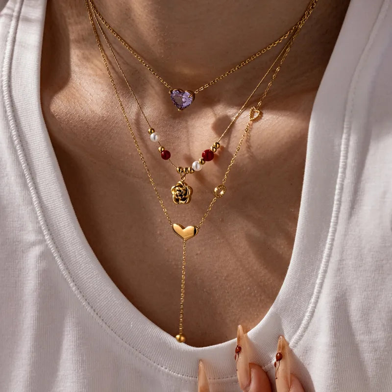 Purple Zirconia 18K Gold Plated 304 Stainless Steel Necklace