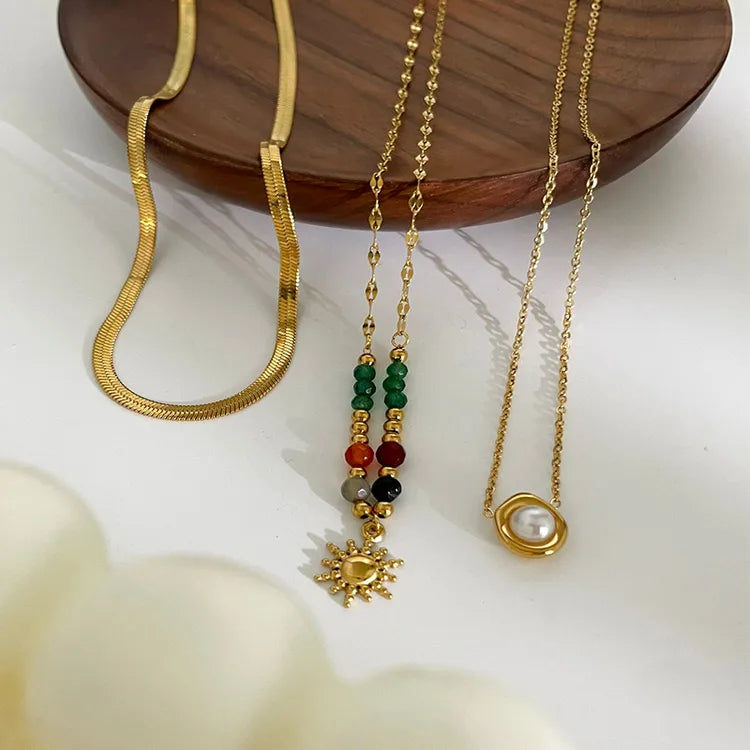 Unique Sunflower Beads 18K Gold Plated 304 Stainless Steel Necklace