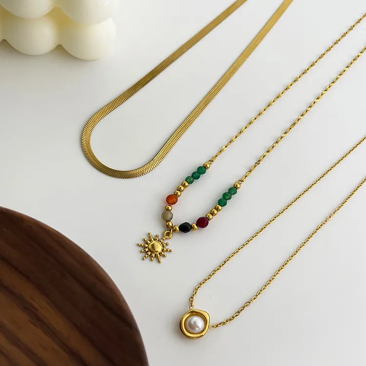 Unique Sunflower Beads 18K Gold Plated 304 Stainless Steel Necklace