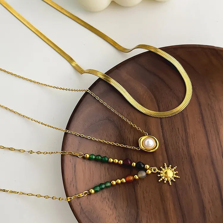 Unique Sunflower Beads 18K Gold Plated 304 Stainless Steel Necklace