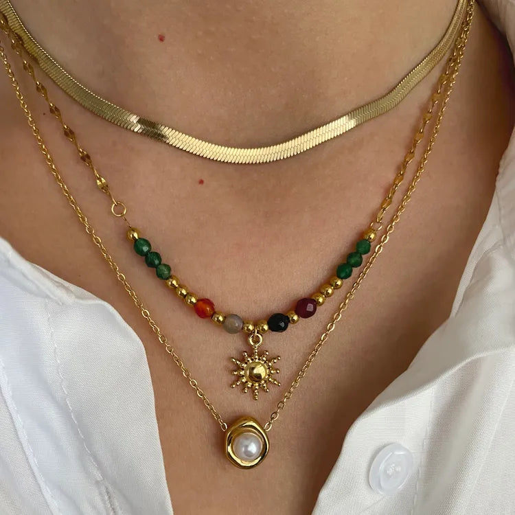 Unique Sunflower Beads 18K Gold Plated 304 Stainless Steel Necklace