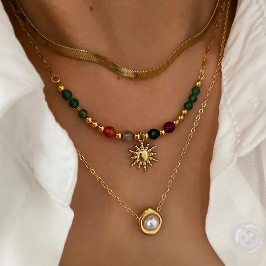 Unique Sunflower Beads 18K Gold Plated 304 Stainless Steel Necklace