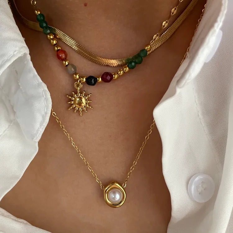 Unique Sunflower Beads 18K Gold Plated 304 Stainless Steel Necklace