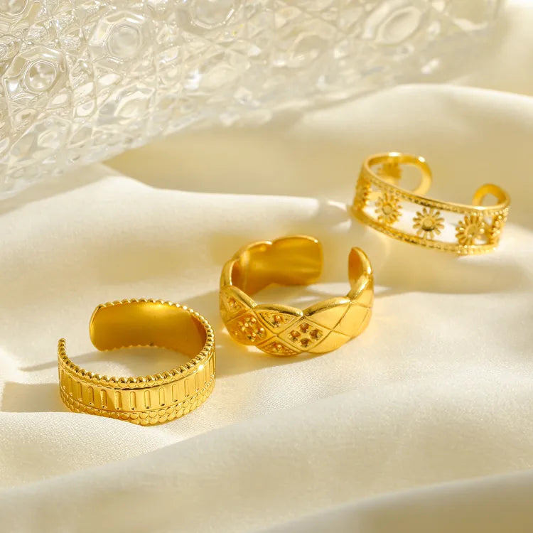 Artistic Flora 18K Gold Plated Stainless Steel Geometric Open Ring