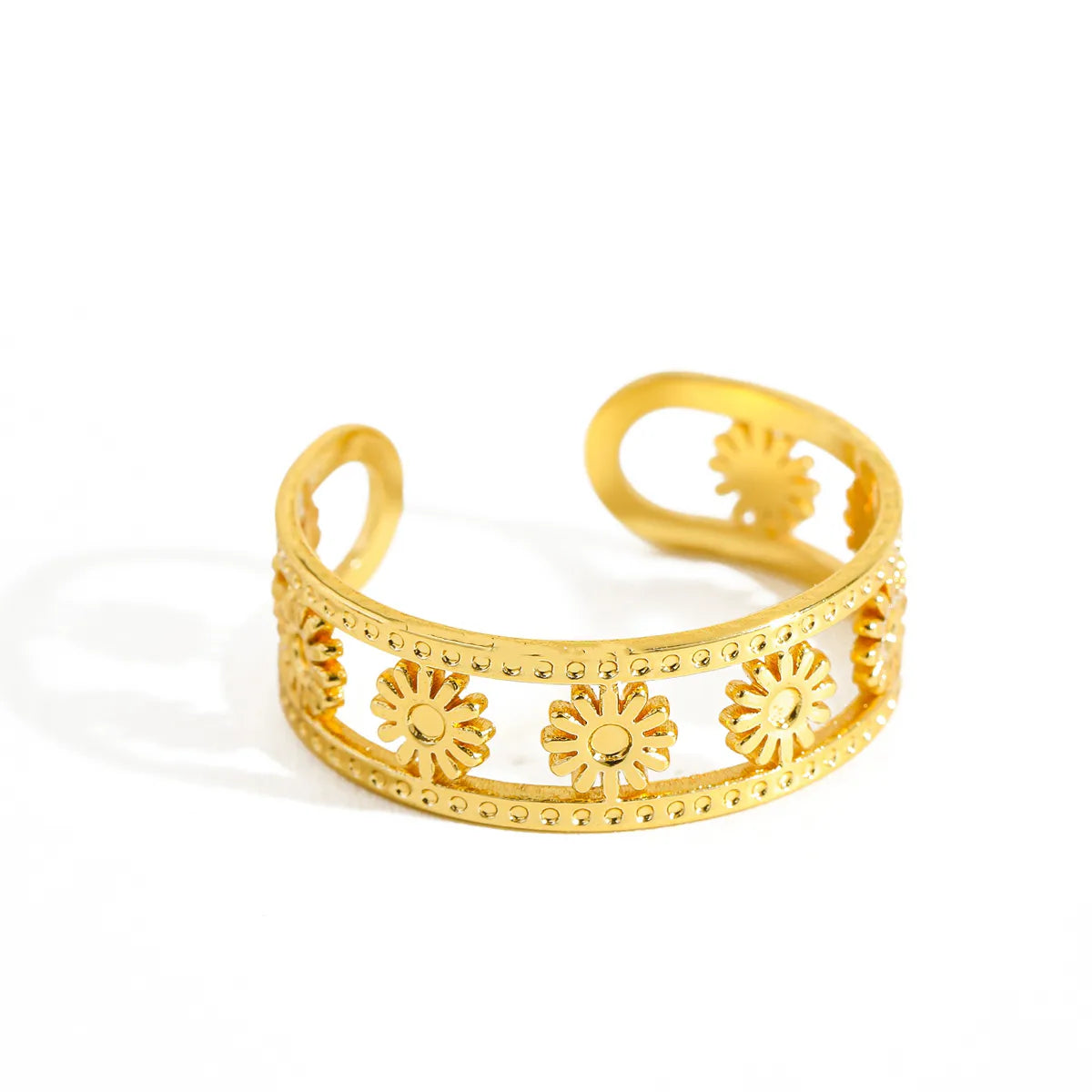 Artistic Flora 18K Gold Plated Stainless Steel Geometric Open Ring