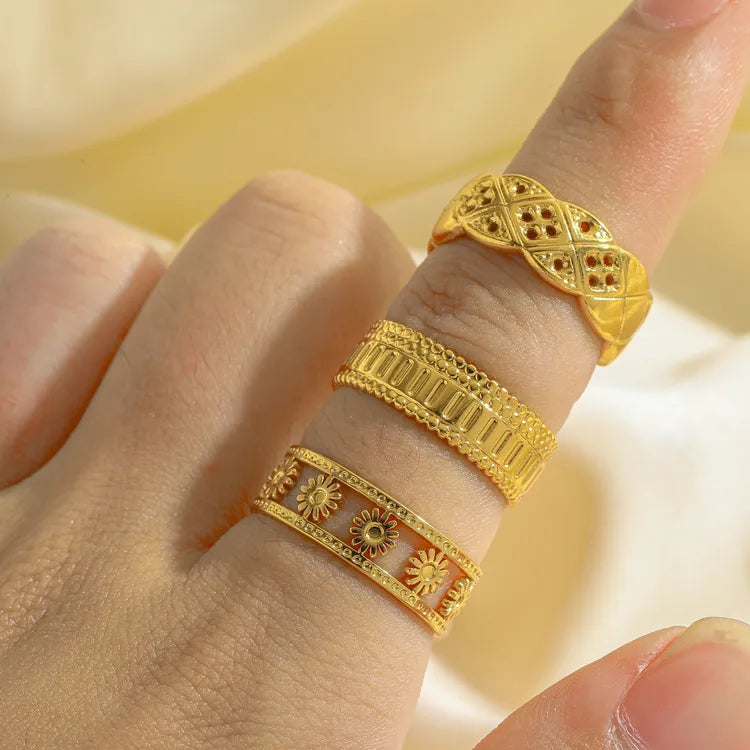 Artistic Flora 18K Gold Plated Stainless Steel Geometric Open Ring