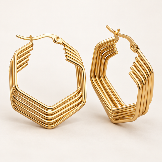 Striped 18K Gold Plated 304 Stainless Steel Earring