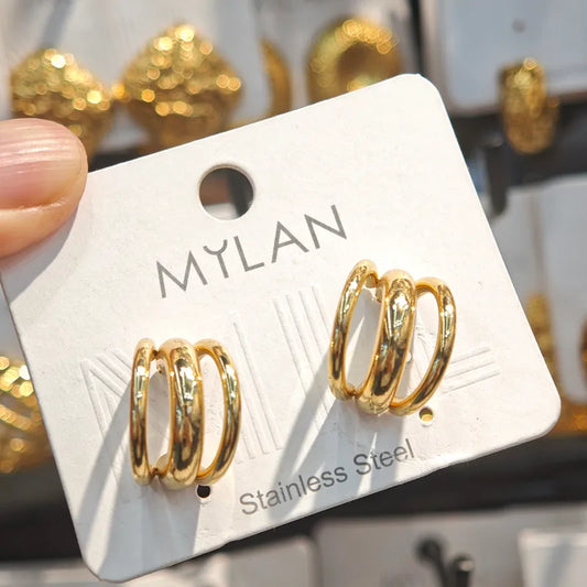 Three Ring 18K Gold Plated 304 Stainless Steel Earring