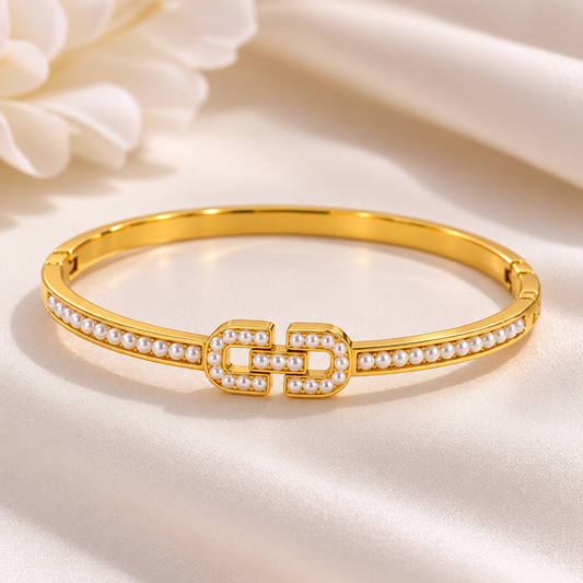 Pearly Inlay 18K Gold Plated 304 Stainless Steel Bracelet
