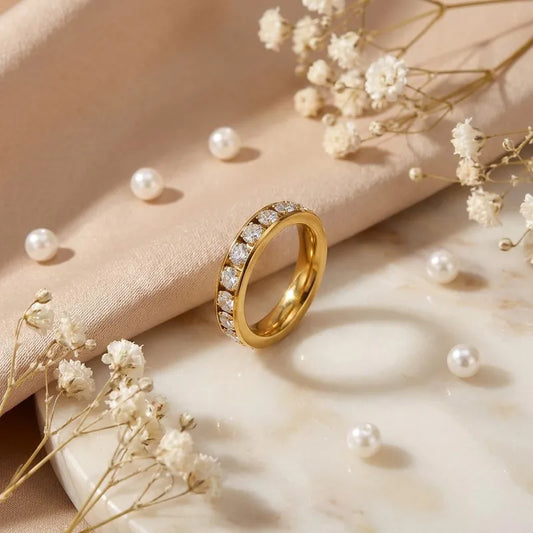 Rectangular Zirconia 18K Gold Plated 304 Stainless Steel Ring- Size 8