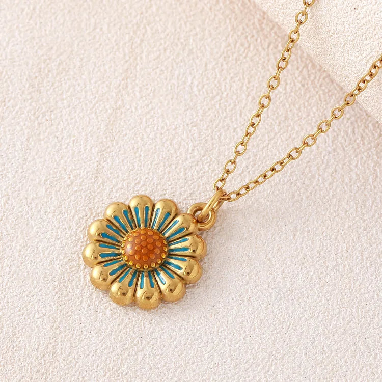 Enamel SunFlower 18K Gold Plated 304 Stainless Steel Necklace