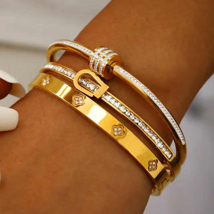 Luxury Design Stainless Steel Plated 18K Zirconia 3Pc Bracelet Set