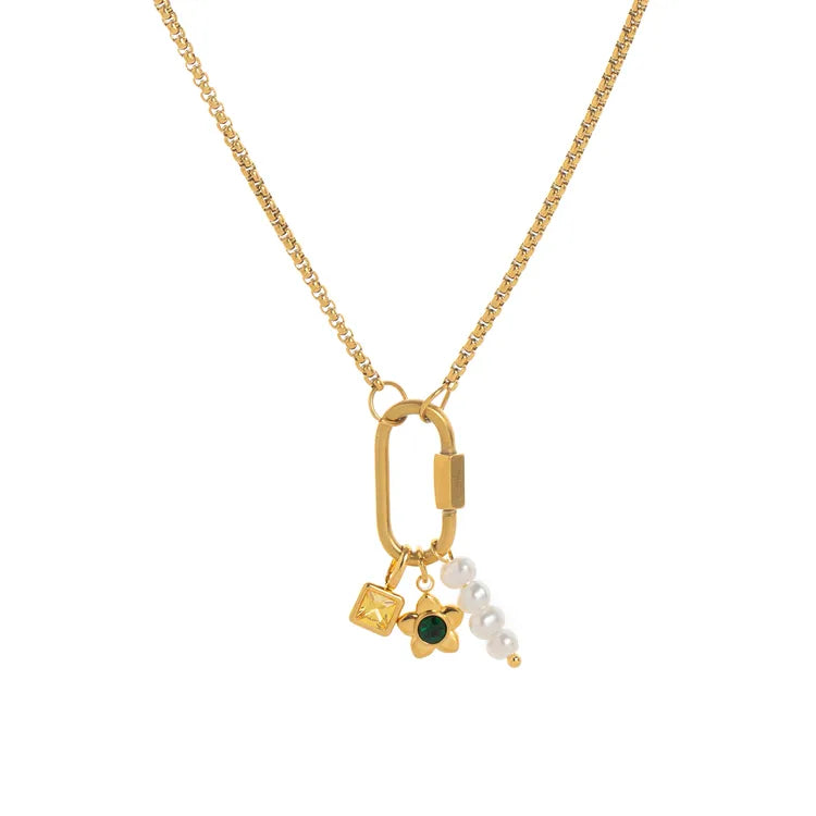 Green Star Pearl 201 Stainless Steel 18K Gold Plated Necklace