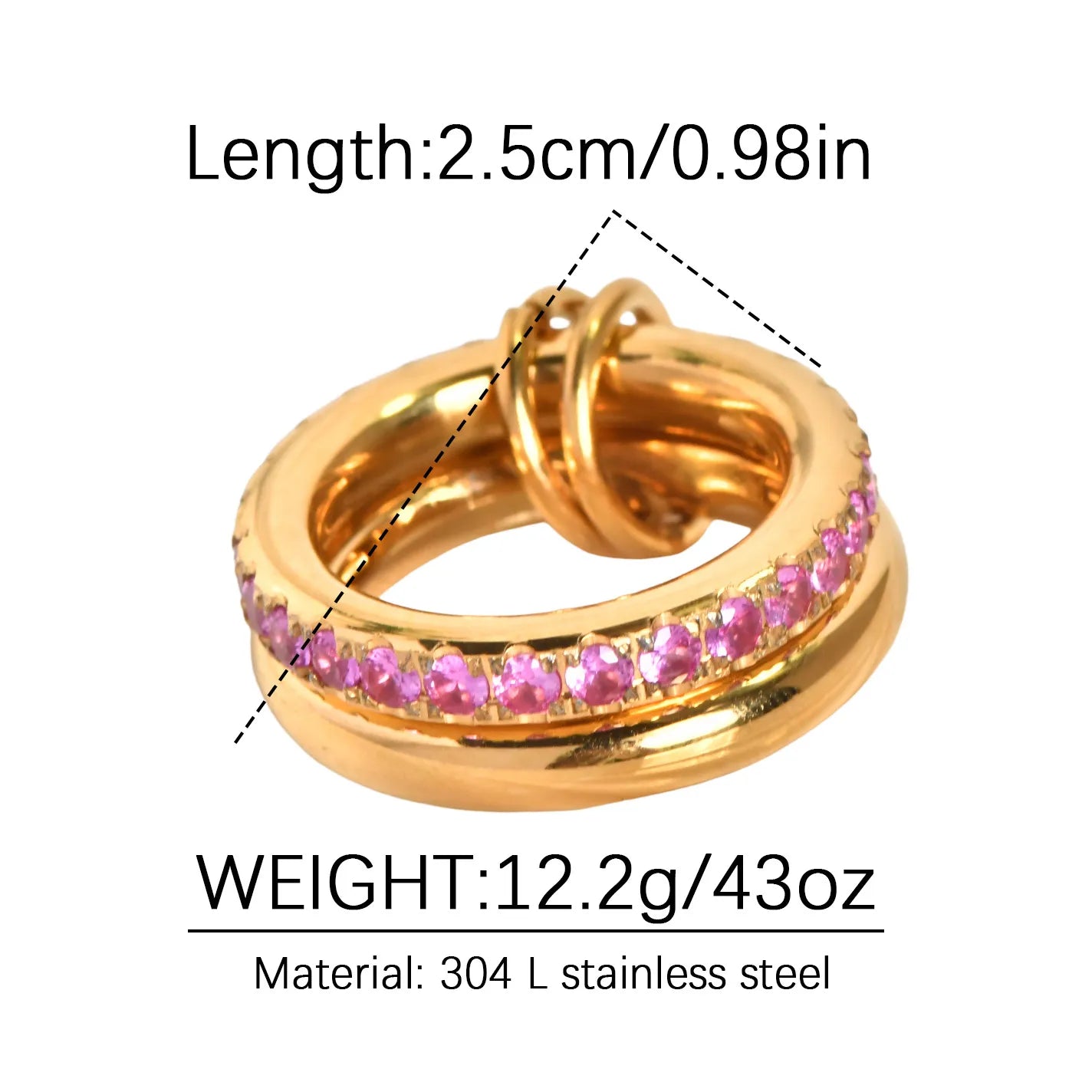 Double Layered Stainless Steel 18K Gold Plated Zirconia Diamond Ring