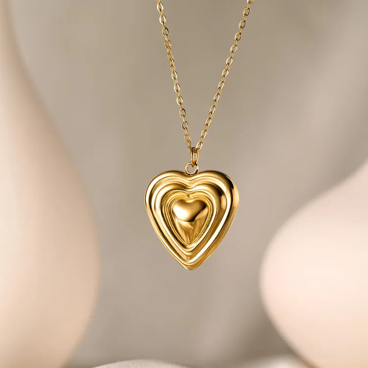 3D Bubble Heart 201 Stainless Steel 18K Gold Plated Necklace