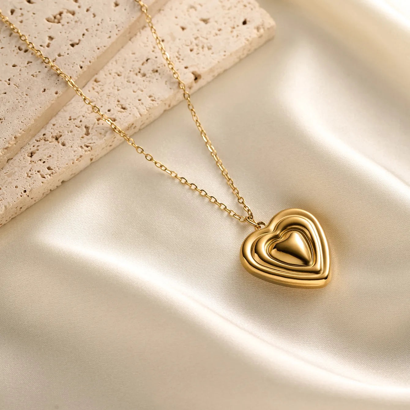 3D Bubble Heart 201 Stainless Steel 18K Gold Plated Necklace
