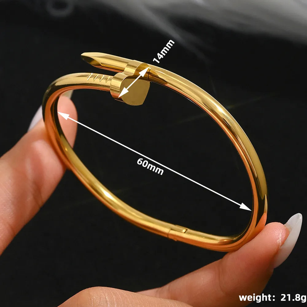Heart Nail 18K Gold Plated 304 Stainless Steel Bracelet