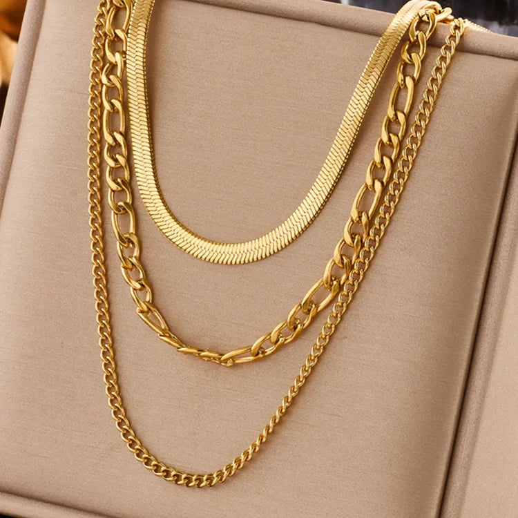 Three Layered 18K Gold Plated 304 Stainless Steel Necklace