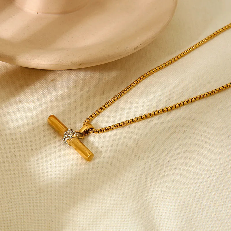 T Bar Gems 18K Gold Plated 304 Stainless Steel Necklace