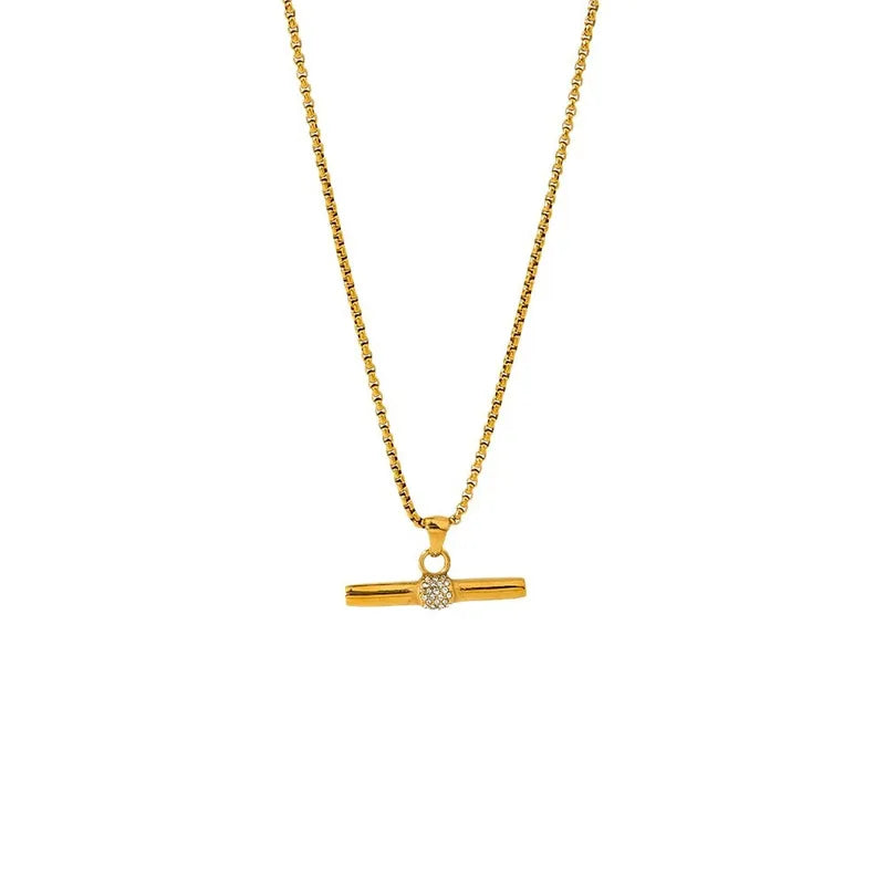 T Bar Gems 18K Gold Plated 304 Stainless Steel Necklace