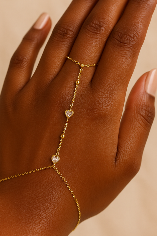 Hearts of Gold Finger Chain 18K Gold 304 Stainless Steel Finger Bracelet