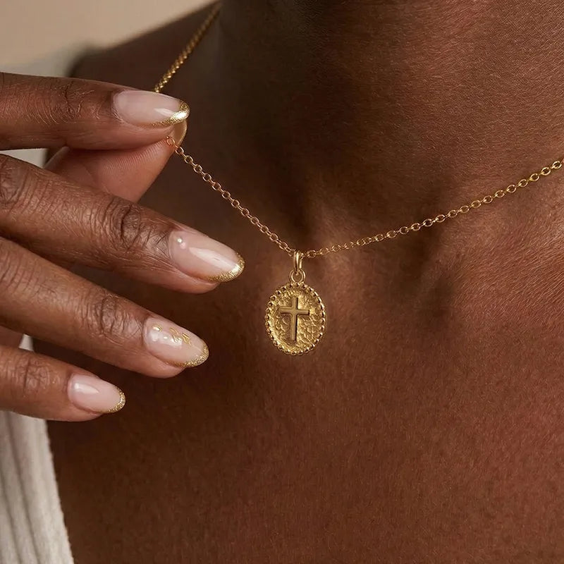 Cross Pendant 18K Gold Plated 304 Stainless Steel Necklace