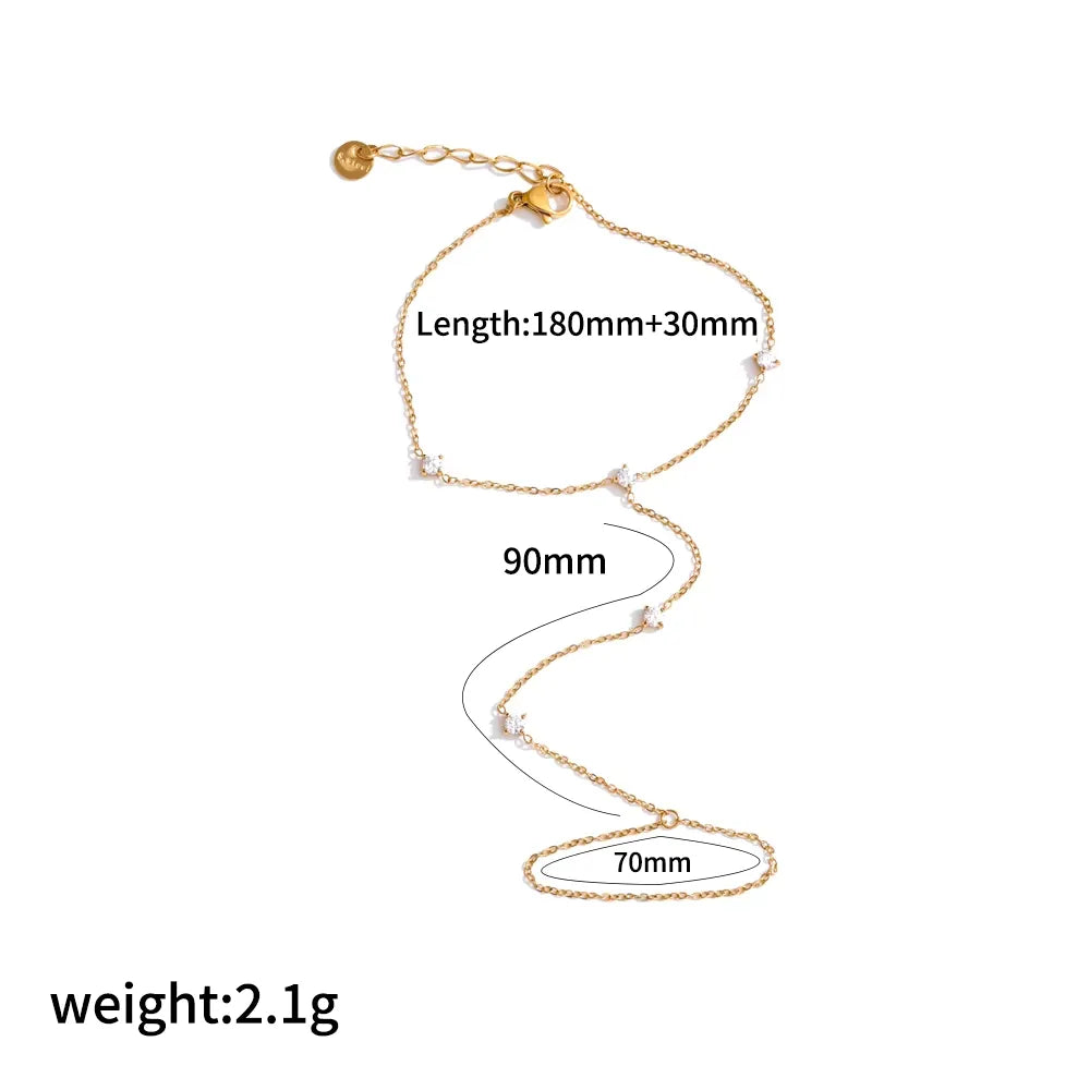 Diamond Rows 18K Gold Plated 304 Stainless Steel Finger Bracelet