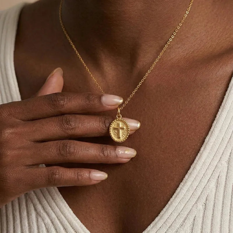 Cross Pendant 18K Gold Plated 304 Stainless Steel Necklace