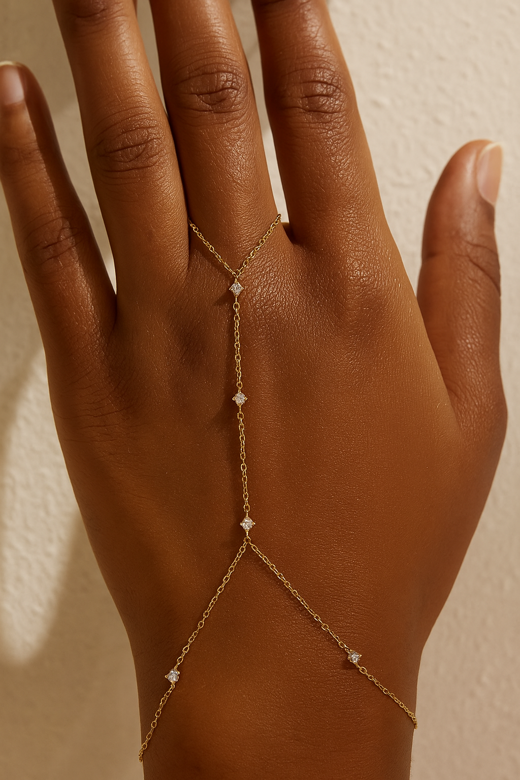 Diamond Rows 18K Gold Plated 304 Stainless Steel Finger Bracelet