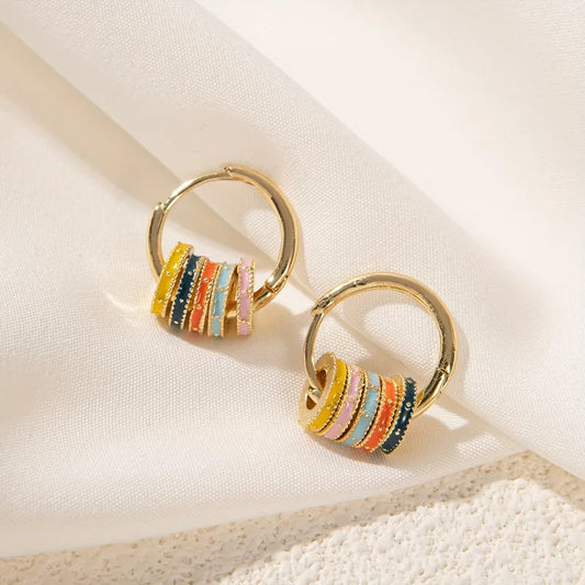 Rainbow Enamel 304 Stainless Steel 18K Gold Plated PVD Coated Earring
