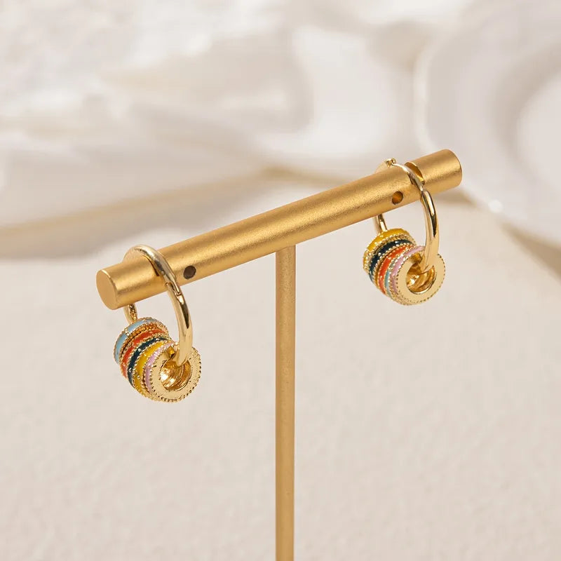 Rainbow Enamel 304 Stainless Steel 18K Gold Plated PVD Coated Earring