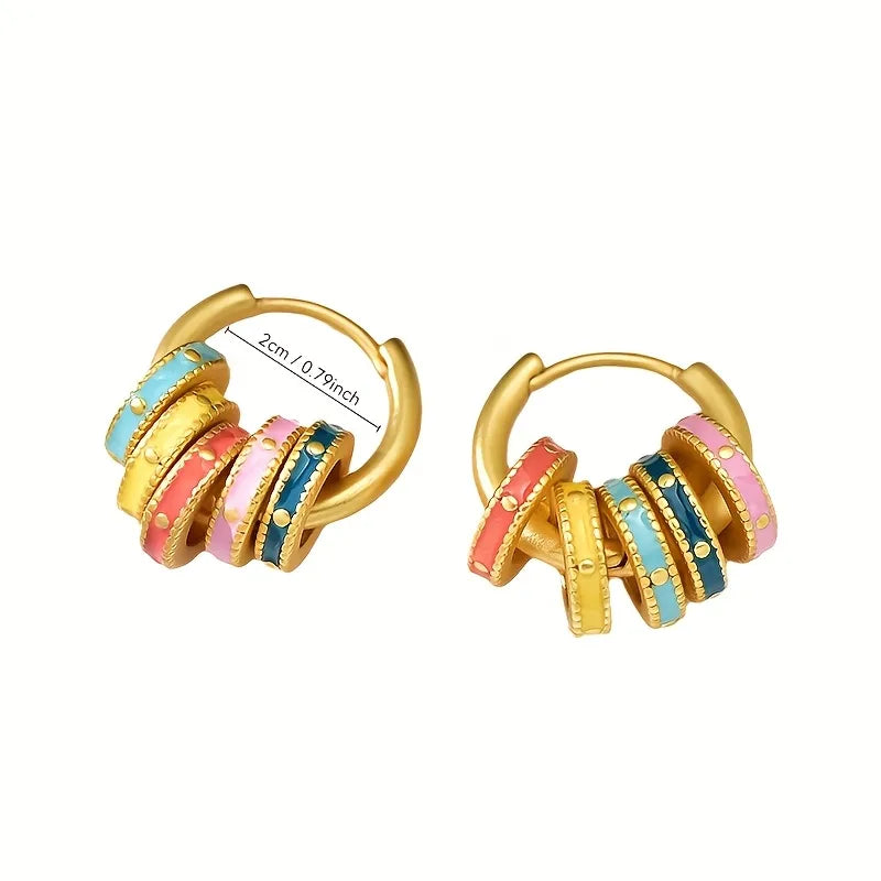 Rainbow Enamel 304 Stainless Steel 18K Gold Plated PVD Coated Earring