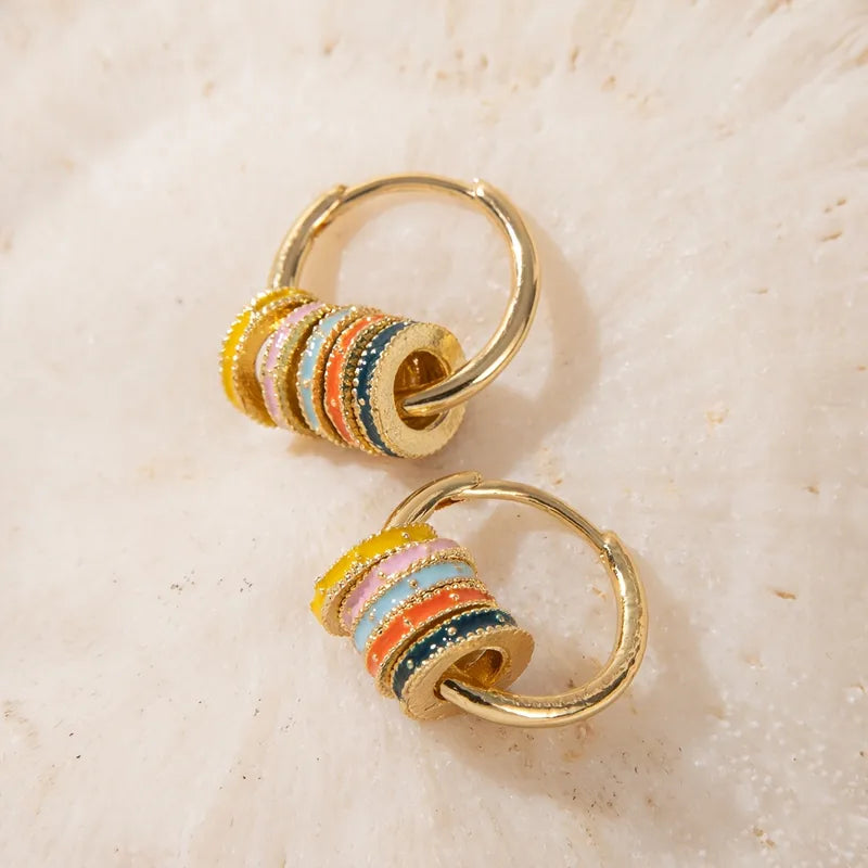 Rainbow Enamel 304 Stainless Steel 18K Gold Plated PVD Coated Earring