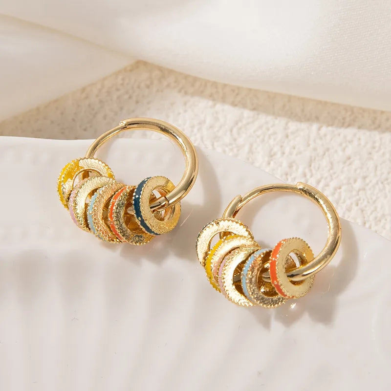 Rainbow Enamel 304 Stainless Steel 18K Gold Plated PVD Coated Earring