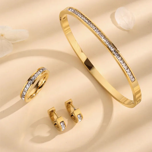 Zirconia Ideals 18K Gold Plated 304 Stainless  Steel Bracelet and Earring