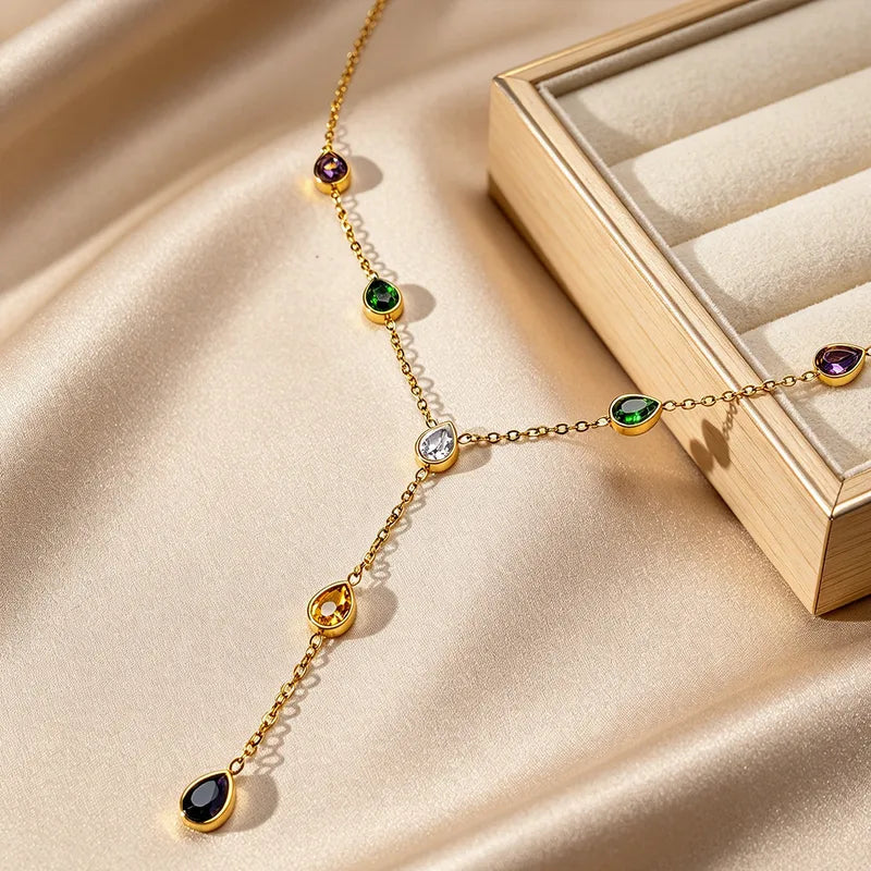 Water Droplets Color 18K Gold Plated 304 Stainless Steel Necklace