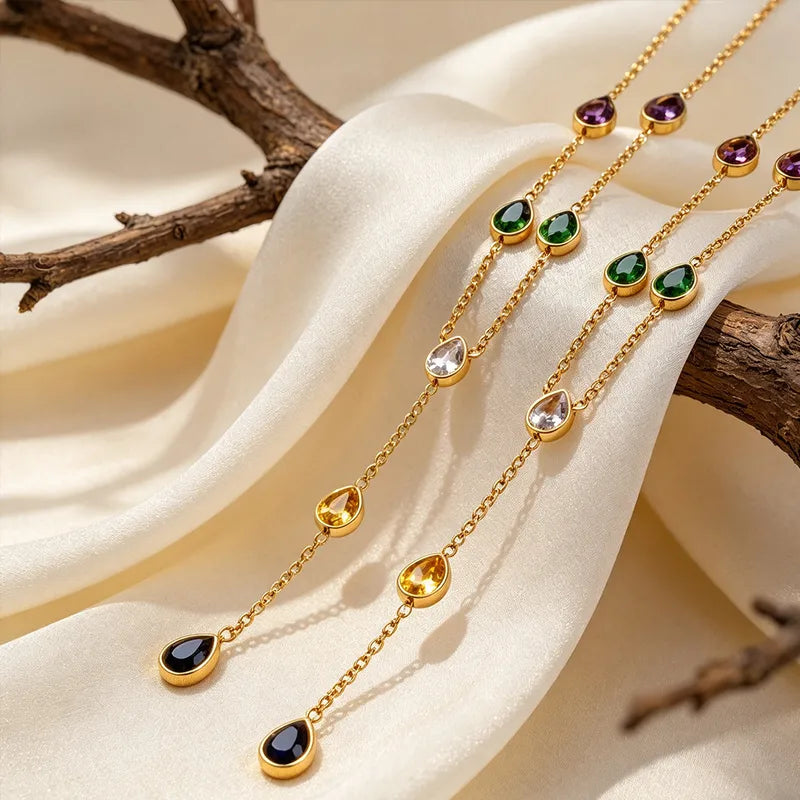 Water Droplets Color 18K Gold Plated 304 Stainless Steel Necklace