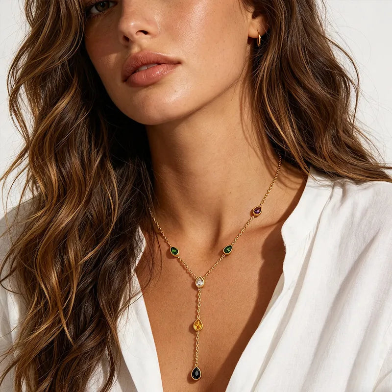 Water Droplets Color 18K Gold Plated 304 Stainless Steel Necklace